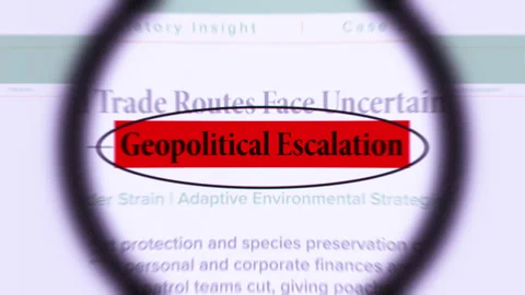 Geopolitical escalation fast sequence news articles headline title animation Stock Footage 332338283