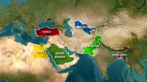 Geopolitical Map Animation Highlighting Saudi Arabia, Pakistan Vídeos de archivo 343705667