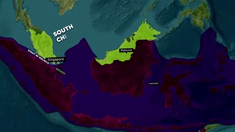 Geopolitical Map Animation of the Strait of Malacca and Singapore Strategic.. Stock Footage 333982152