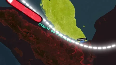 Geopolitical Map Animation of the Strait of Malacca and Singapore Strategic.. Stock Footage 333982155