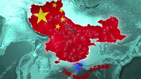 Geopolitical Map Animation of Taiwan Strait and China Strategic Distance Vi.. Stock Footage 333917026
