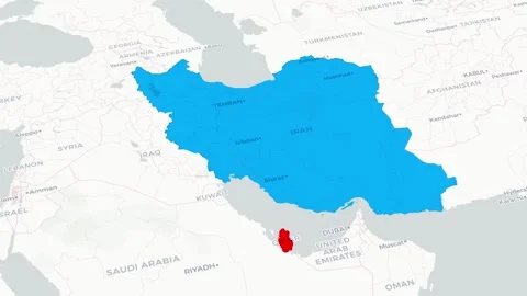 Geopolitical Map of Iran and Qatar – Persian Gulf Neighbors Stock Footage 312127059