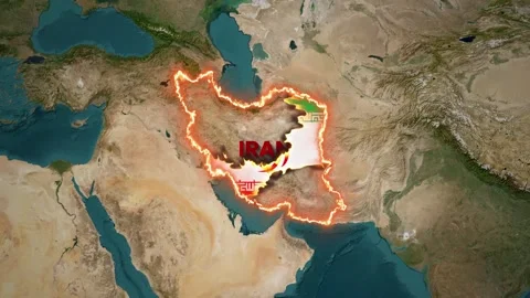 Geopolitical map of Iran highlighted with its national flag and fiery glow. Stock Footage 330164078