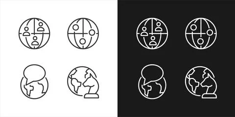 Geopolitics process pixel perfect linear icons set for dark, light mode Stock Illustration