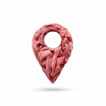 Geoposition pointer made of fresh natural meat, isolate on a white background Stock Photos