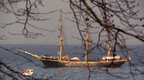 Georg Stage, a three-masted full-rigged tall ship Video stock 48971690