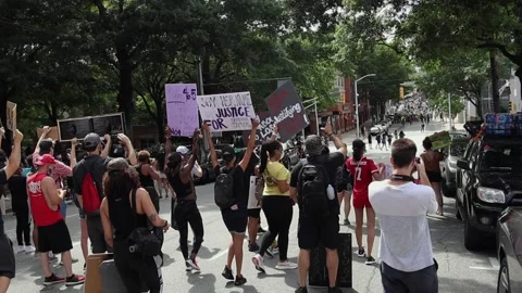 George Floyd murder protest downtown Atlanta Ga in front of City Hall crowd c Stock Footage 154190561