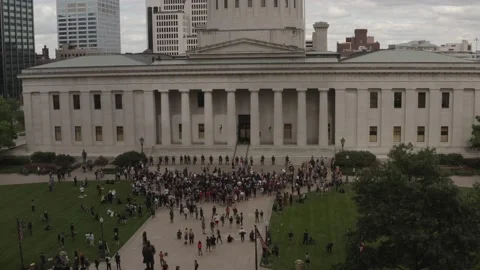 George Floyd Protests at Ohio State Capital 4k Aerial Video stock 237942213
