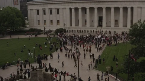 George Floyd Protests at Ohio State Capital 4k Aerial Stock Footage 237942591