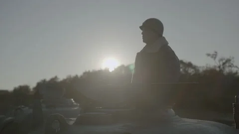 George S. Patton looking into distance, World War II, 1940s - Reenactment Stock Footage 202534343