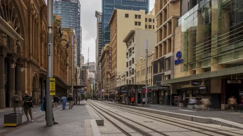 George St Light Rail Stop with Rain Shower Timelapse 4K Video stock 144288909
