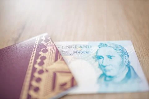 George Stephenson on a Five Pound Note Inside a Sweden Passport Stock Photos