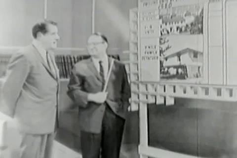 George Stone asks questions about progress in housing section - 1960 Stock Footage 107382449