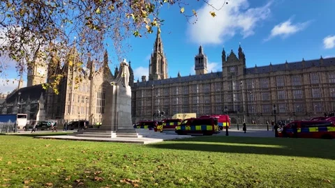 George V Statue In Front Of Houses Of Parliament Westminster London UK On A Stock-Footage 321941053