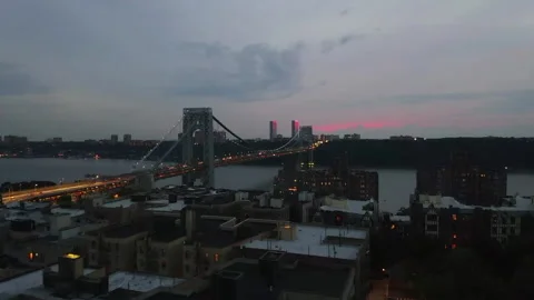 George Washington Bridge dusk aerial Stock Footage