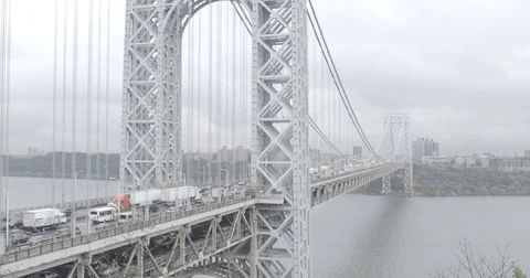 George Washington Bridge Medium shot of cars traveling Stock Footage 80901482