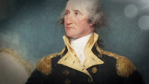 George Washington Portrait: 3 Dynamic Moves in 3D Space, With Dramatic Lighting Stock Footage 204886888