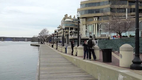 Georgetown harbor during daytime on riverfront in Washington DC Stock Footage 79601844