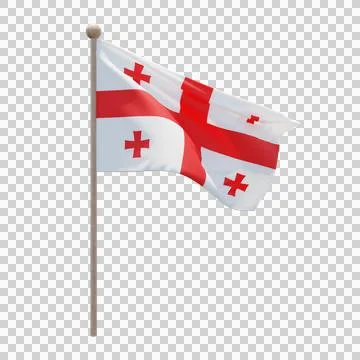 Georgia 3d illustration flag on pole. Wood flagpole 库存插图