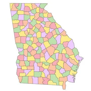 Georgia administrative map. counties map of Georgia with different colours,.. Illustrazione stock