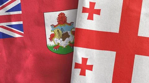 Georgia and Bermuda two flags textile cloth 3D rendering Stock Illustration