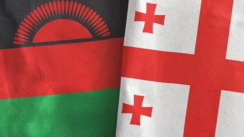 Georgia and Malawi two flags textile cloth 3D rendering Stock Illustration