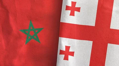 Georgia and Morocco two flags textile cloth 3D rendering Stock Illustration