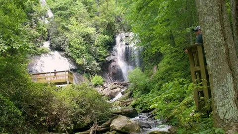 Georgia Anna Ruby Falls  A zoom in on the side falls of Anna Ruby  Falls wit Stock Footage 241693618