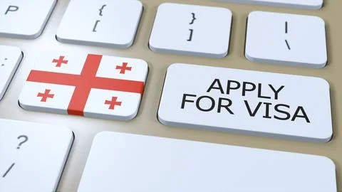 Georgia, Apply for Visa Concept. Button Push 3D Illustration. Visa Apply for Stock Illustration