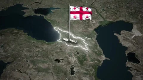Georgia Border Map Animation with Waving of Georgia National Flag on World Map Vidéo 330359501