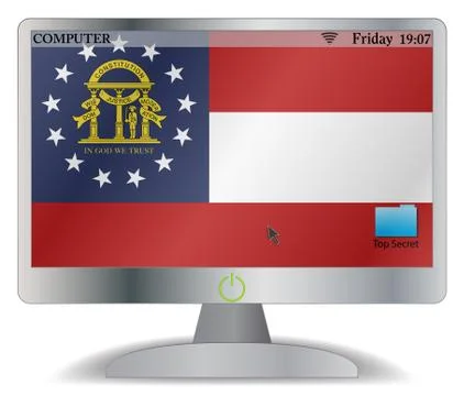 Georgia Computer Screen With On Button Stock Illustration
