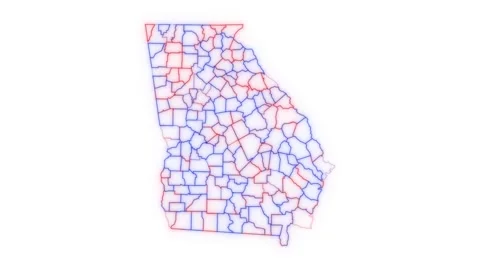 Georgia county map red blue election outline white background seamless loop Stock Footage 343867669