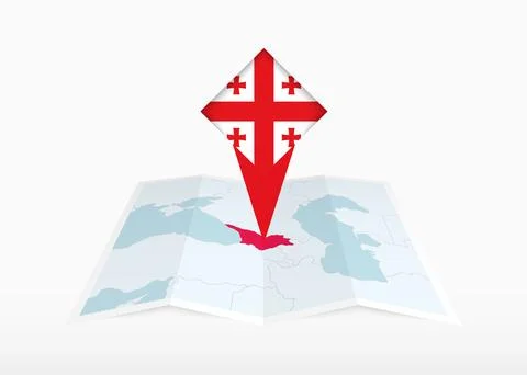 Georgia is depicted on a folded paper map and pinned location marker with f.. Stock Illustration