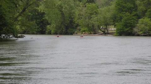 Georgia, Don White Park, Two people kayaking in the Chattahoochee River, with Stock Footage 89819635
