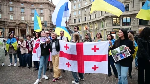Georgia in the EU protest 스톡 동영상 275337584