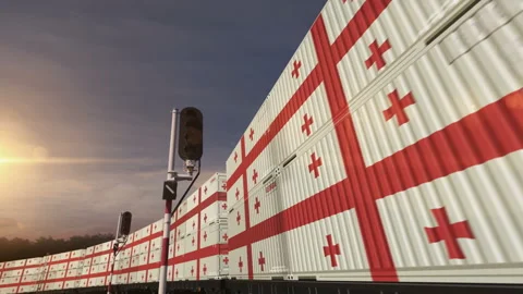 Georgia export containers on cargo train wagons loop Stock Footage 334707445