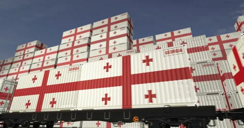 Georgia export containers on cargo train wagons loop Stock Footage 334707487