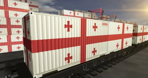 Georgia export containers on cargo train wagons loop Stock Footage 334707987