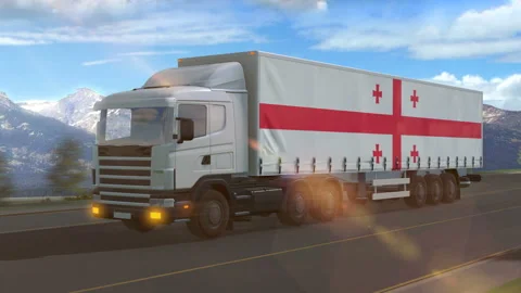 Georgia flag shown on the side of a large truck Video stock 122099603