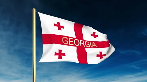 Georgia flag slider style with title. Waving in the wind with cloud background Stock Footage 47971645