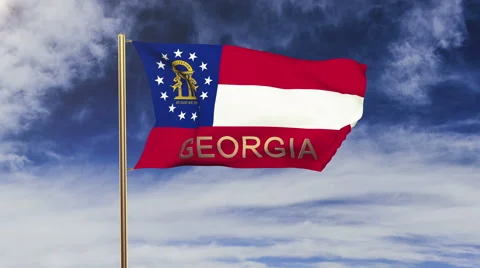 Georgia flag with title waving in the wind. Looping sun rises style.  Animation 스톡 동영상 48163170