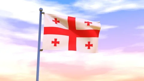 Georgia Flag waving in the high wind Stock Footage 154375094