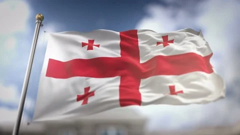 Georgia Flag Waving Slow Motion 3D Rendering Blue Sky Background - Seamless.. Stock Footage 75282998