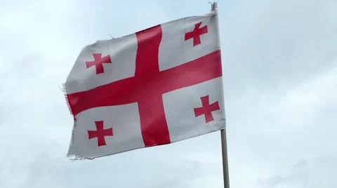 Georgia Flag waving in the wind, highly detailed fabric texture Stock Footage 57352565
