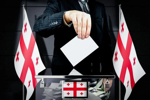 Georgia flags, hand dropping voting card - election concept - 3D illustration Ilustración de archivo