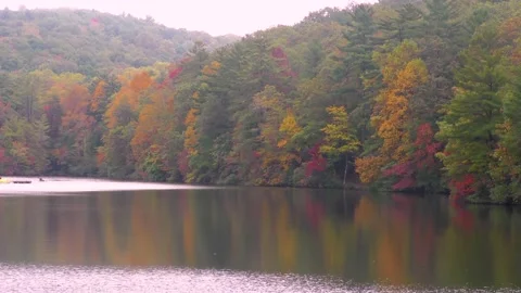 Georgia Fort Mountain Fall  A view of Fort Mountain Lake and colorful trees Stock Footage 141158069