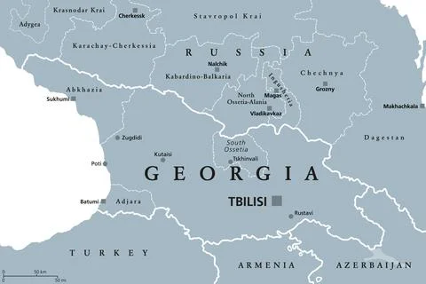 Georgia, gray political map, with capital Tbilisi, and international borders Stock Illustration