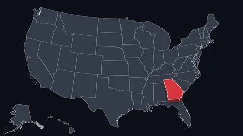 Georgia Highlighted Raised in 3D on US Election Map Neutral Teal Amber, Black Stock Illustration