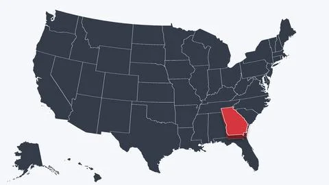 Georgia Highlighted Raised in 3D on US Election Map Red Fill Scheme, White Stock Illustration