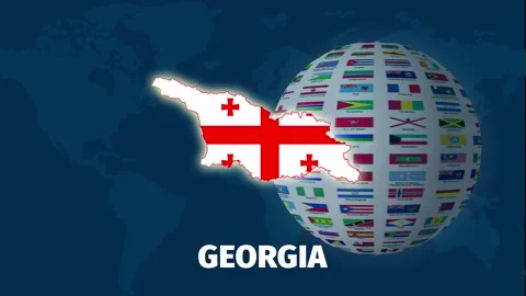 Georgia map animation, realistic flag globe rotation on blue background Stock Footage 328238345